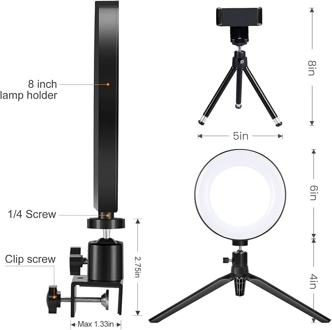 2 in 1 LED 6" Ring Light with Tripod Stand & Clamp - Image 7