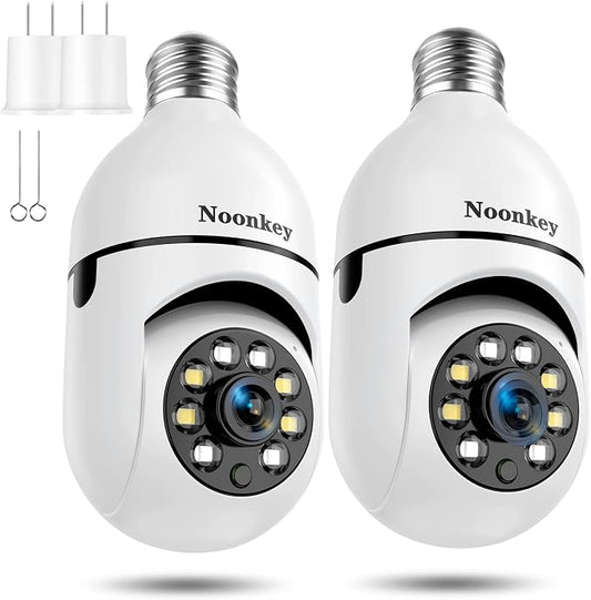 Noonkey 2K/3MP Light Bulb Security Camera, 5G& 2.4GHz WiFi 2 Pack Alexa Home by NoonkeySecurityProducts