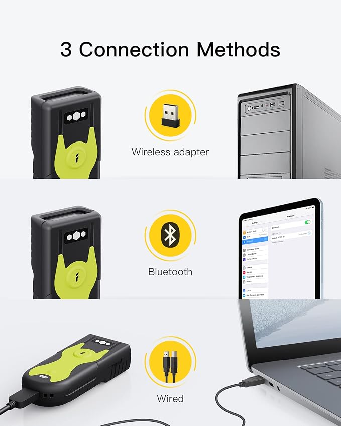 Inateck Mini 2D Barcode Scanner — Bluetooth, 2.4G & USB 3-in-1 Wireless - Image 4