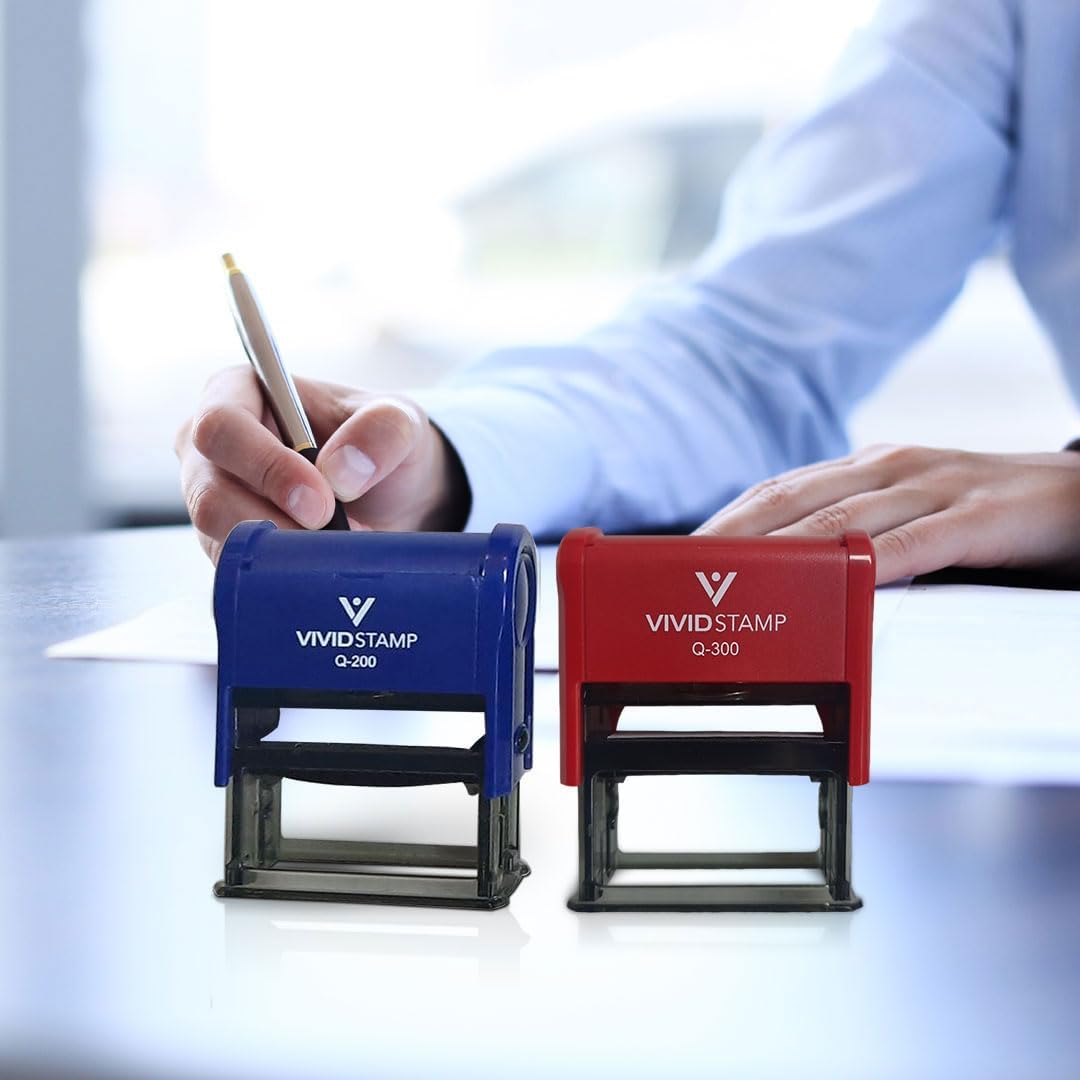 Vivid Stamp Pending Inspection Business Self-Inking Rubber Stamps (Blue Ink) - Q-300 (5 Pack)