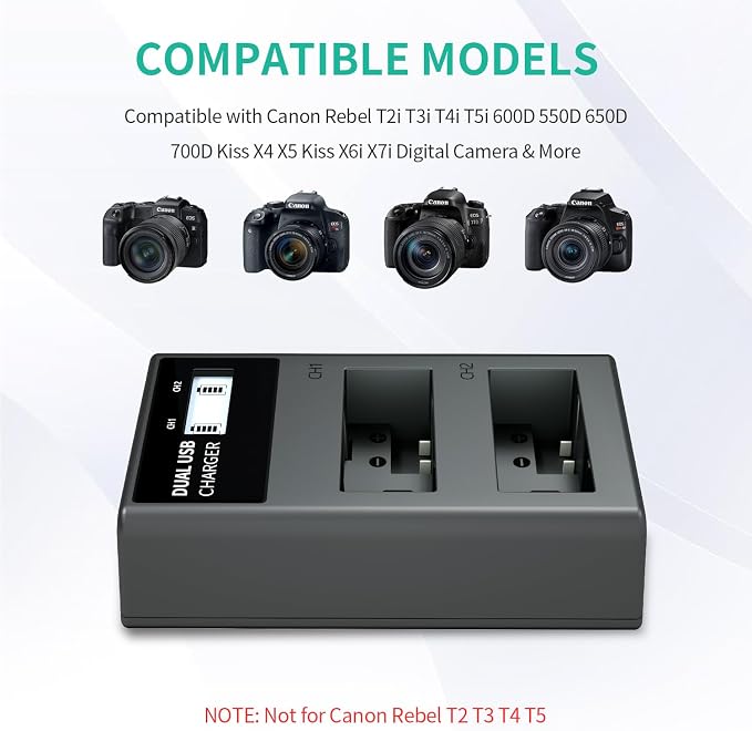 LP LP-E8 Battery Charger, LCD Display & Dual Slot Charger Compatible - Image 2