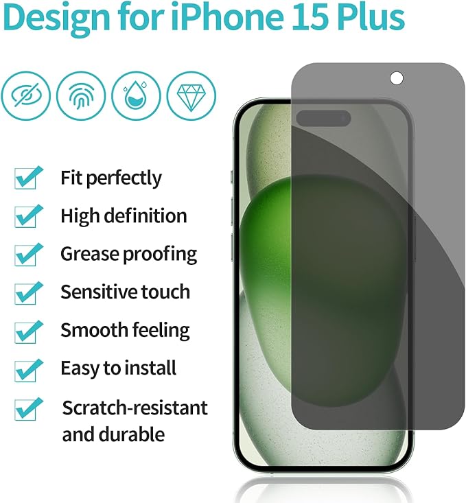 PEHAEL 2+2 Pack for iPhone 15 Plus Privacy Screen Protector - Image 2