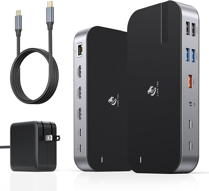 Laptop Docking Station, 16 in 1 USB C Docking Triple Monitor, USB C Dock Station by LIONWEI