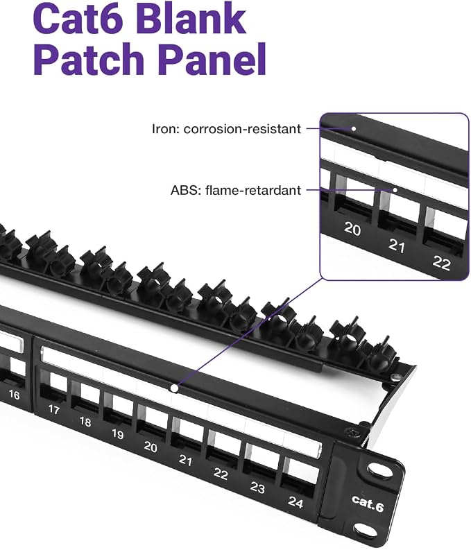 VCE 24 Port Patch Panel, 1U Blank Cat6 Rackmount Panel - Image 6