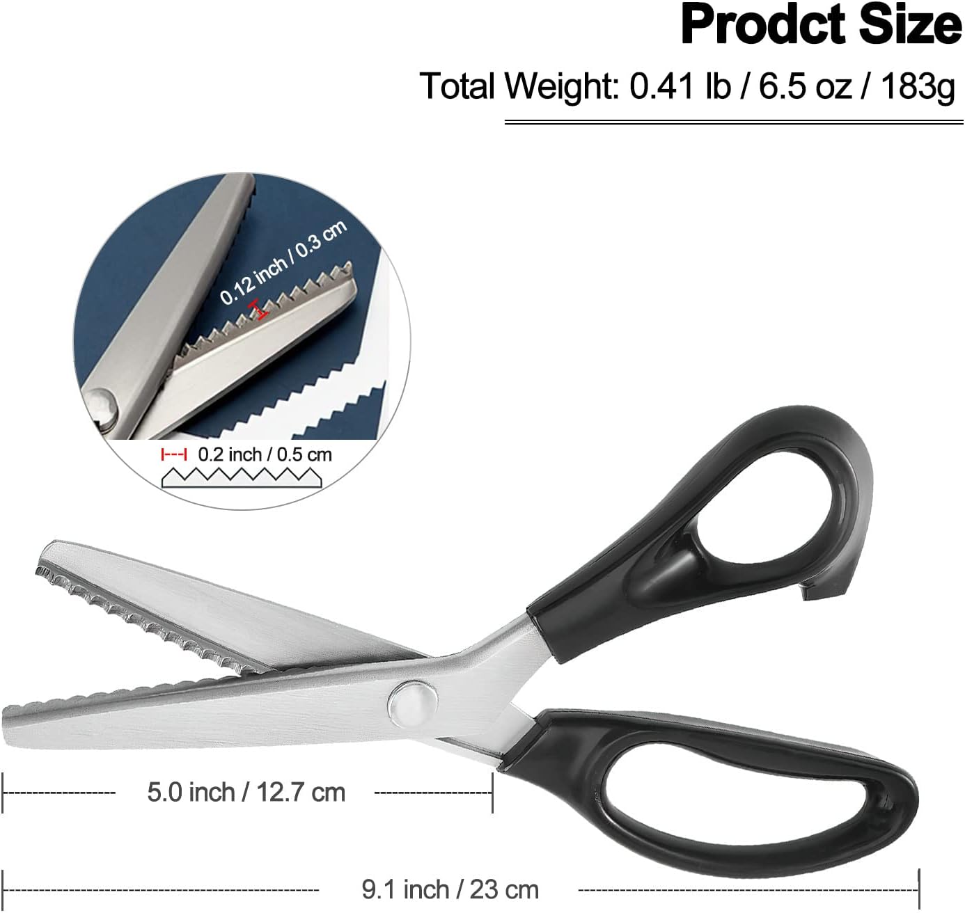 Pinking Shears for Fabric Cutting, Zig Zag Scissors, Scrapbook Scissors Decorative Edge for Adults, Great for Many Kinds of Sewing Fabrics Leather and Craft Paper, Professional Handheld Dressmaking