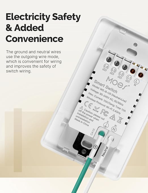 MOES Smart Double Light Switches, WiFi 2 Gang Single Pole Switch, No Netural - Image 3