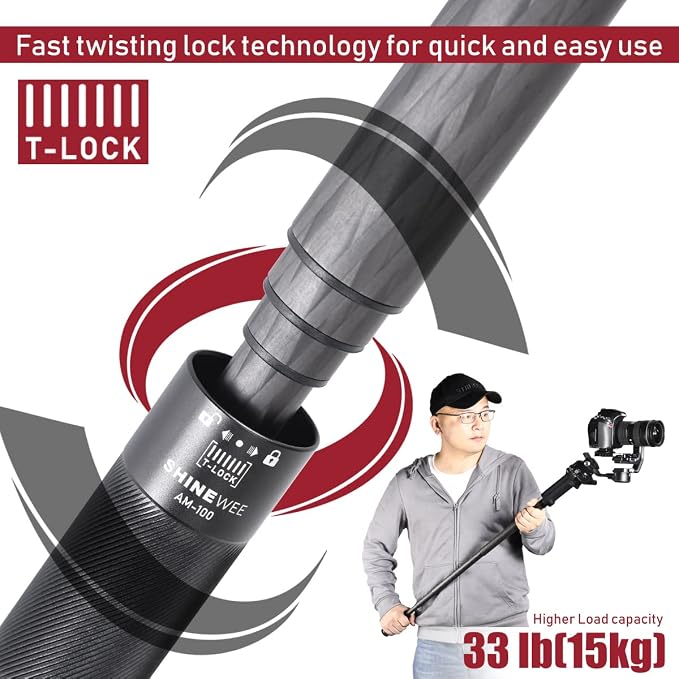 SHINEWEE Carbon Fiber Extension Pole – 4-Section Fast Twisting Lock Design | - Image 3