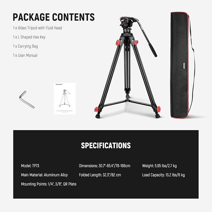 NEEWER Video Tripod with Fluid Head, Heavy Duty Aluminum Compact Portable - Image 9