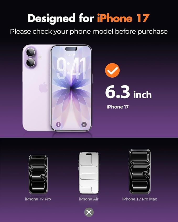 UNBREAKcable iPhone 17 Screen Protector 3-Pack, Upgraded Dual-Tempered Glass + - Image 2