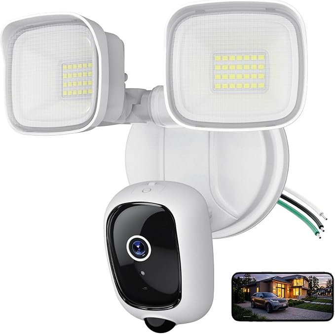 2K Hardwired Flood Light Camera, 3500LM Dual-Head Outdoor Security Camera by Meloght