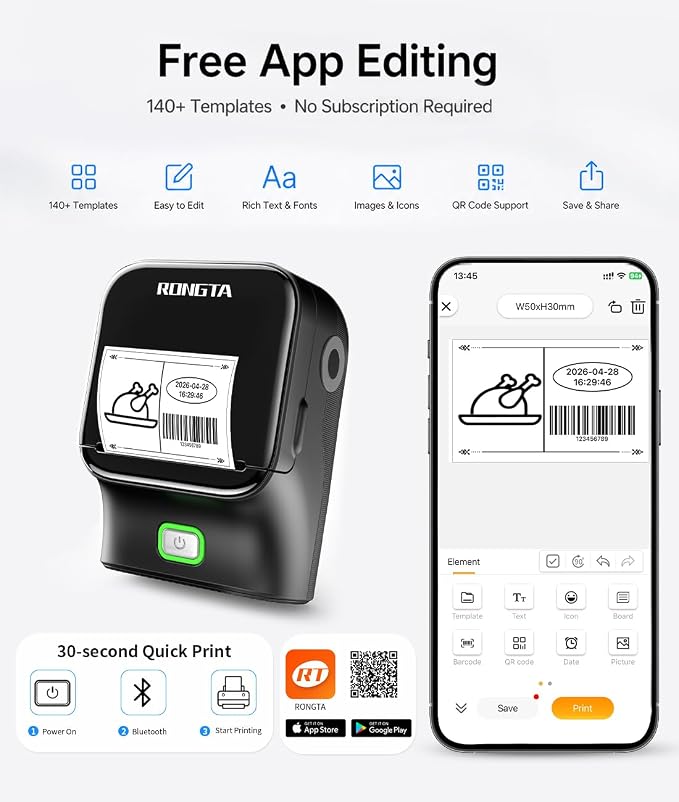 Rongta Bluetooth Label Maker Machine, Thermal Label Printer Easy to Use - Image 4