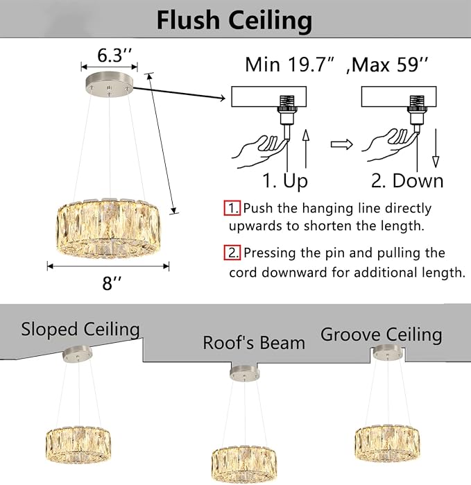 HAIXIANG Modern Crystal Chandelier Dimmable LED 8 Inch Ring Pendant Lights - Image 2