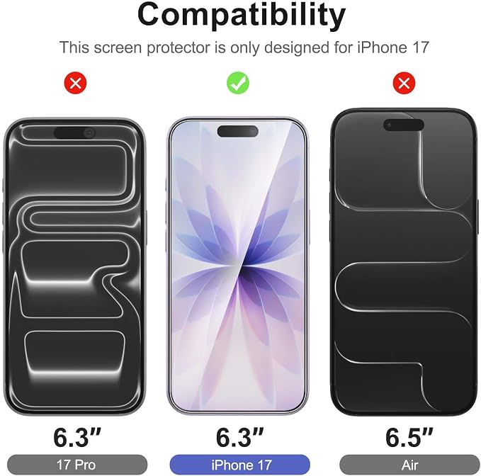 NEW'C 3x Screen Protector for iPhone 17+ 3x Camera Lens Protector, Sensor - Image 2