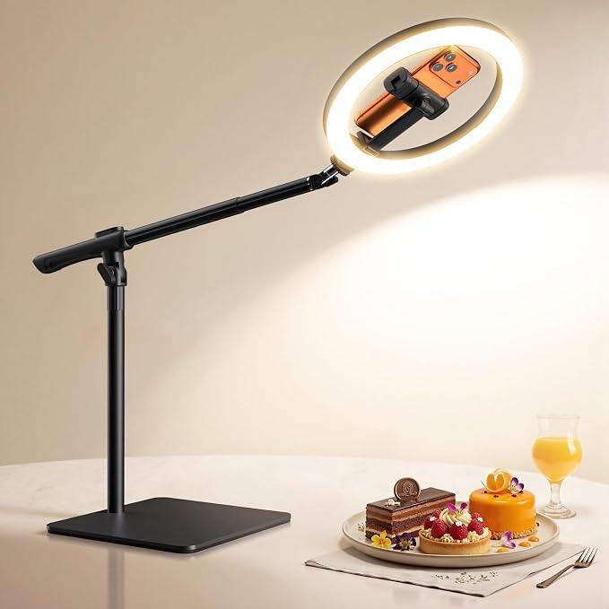 LUXSURE Ring Light with Stand for Desk, Adjustable Overhead Phone Mount with by LUXSURE