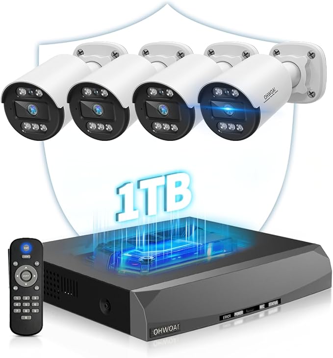 Two-Way Audio PoE Security Camera System Outdoor, 5MP Wired Cameras by OHWOAI