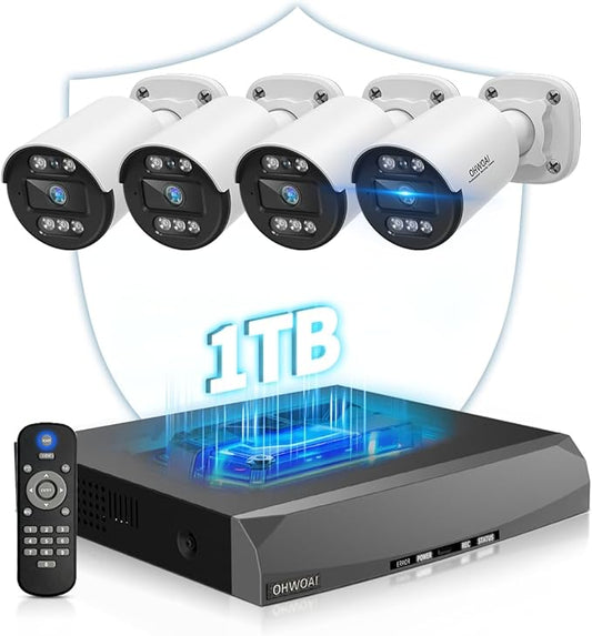 Two-Way Audio PoE Security Camera System Outdoor, 5MP Wired Cameras by OHWOAI