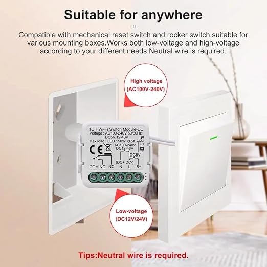 Tuya Smart Life app Dry Contact WiFi Relay Switch Module, 1 Channel DC 5V - Image 3
