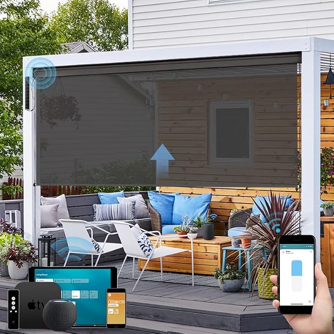 SmartWings Motorized Outdoor Patio Shades Roll Up Blinds by SmartWings