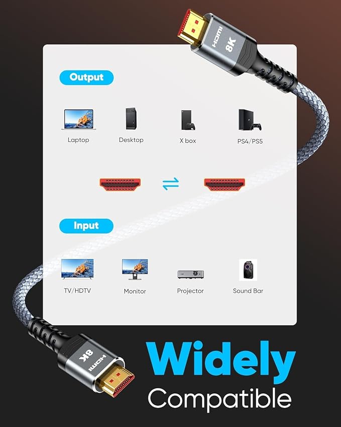 Highwings 8K HDMI Cable Long 2.1 30FT/9M, 48Gbps High Speed HDMI 4K120 144Hz - Image 6