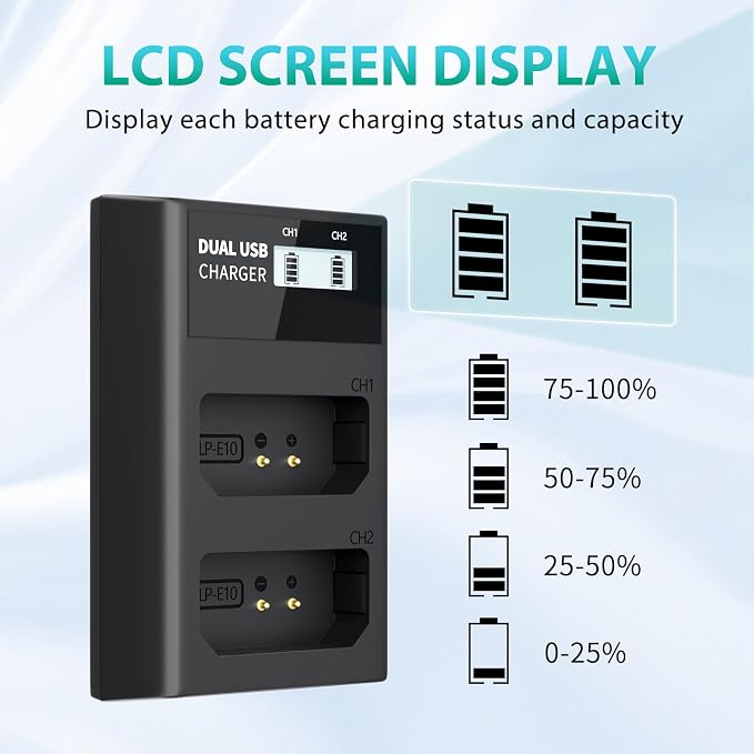 LP LP-E10 Battery Charger, LCD Dual Charger Compatible - Image 4