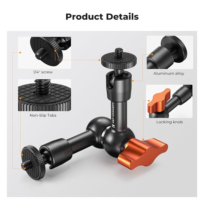 K&F CONCEPT 6" Magic Arm 1/4" Screw 360°Ballhead Articulating Mini Arm Mount - Image 4