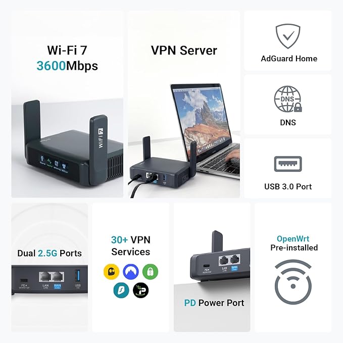 GL.iNet GL-BE3600 Portable Travel Router, Pocket Dual-Band Wi-Fi 7, 2.5G Router - Image 3