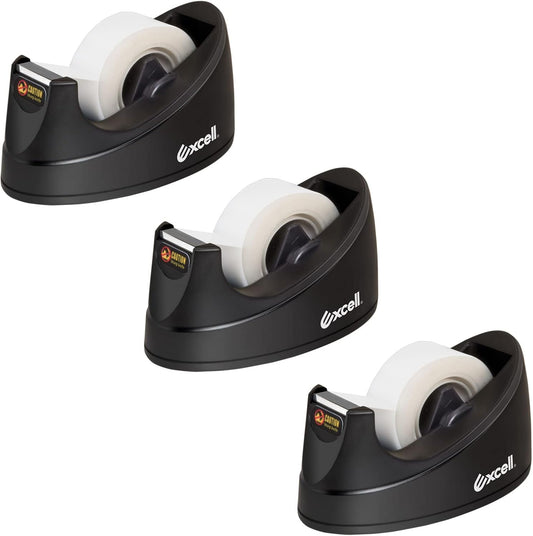 Excell EX-115BK Mini Desktop Tape Dispenser (1" core) with Adhesive Bottom, Easy for One Hand Use, Cute Tape Dispensers Use for Home, Office Gift Store and Wrapping Purpose (3)