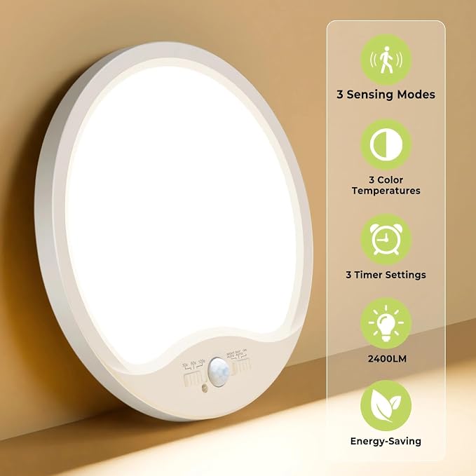 hepside 4 Pack Motion Sensor Ceiling Light Wired, 3000K/4000K/6500K LED Flush - Image 5