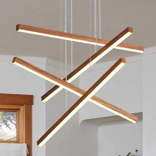 LED Linear Pendant Light for Dining Room Wood Grain Finish 4 Light LED by LUMIFLYModernChandelier