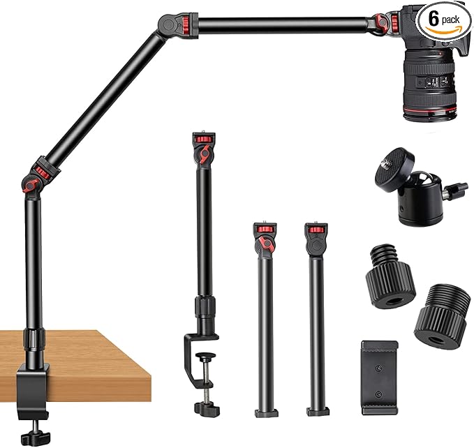 Overhead Camera Mount Desk Stand, 3-Section Flexible Detachable Articulating Arm by DImotliyor