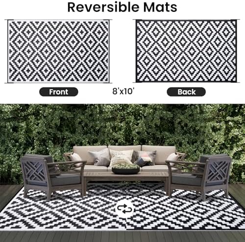 Smiry Outdoor Rug 8x10 ft Waterproof Reversible Boho Mat - Image 3