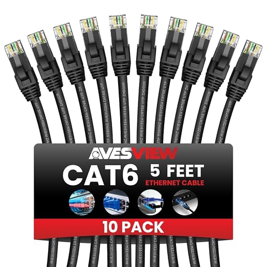 CAT 6 5FT Ethernet Cable, Indoor High-Speed 10Gbps Snagless CAT6 Ethernet Cable by AvesView