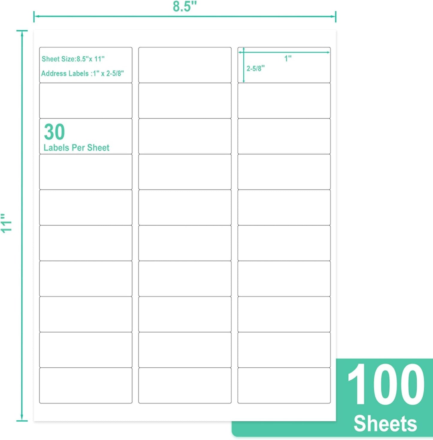 L LIKED Printable Address Labels, 1" x 2-5/8", 3,000 Labels, 30 per Sheet, Label Stickers for Envelopes (100 Sheets)