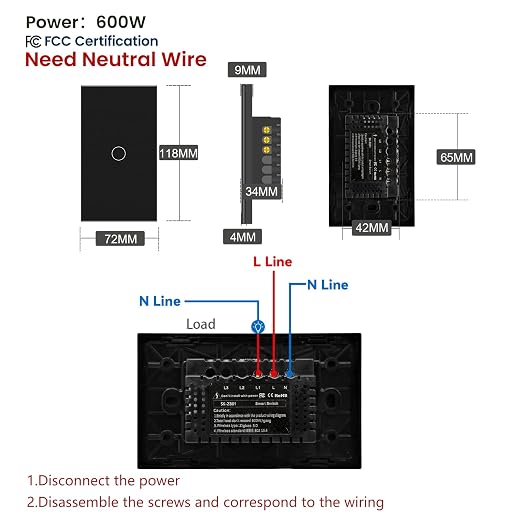 Zigbee Smart Switch Neutral Wire Required Need Zigbee Hub, 4.65 X 2.83 X 1.34 - Image 2