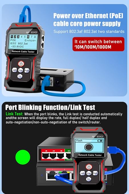 NF-859GS Network Cable Tester POE RJ45 RJ11 CAT5 CAT6 Supports Audio - Image 7
