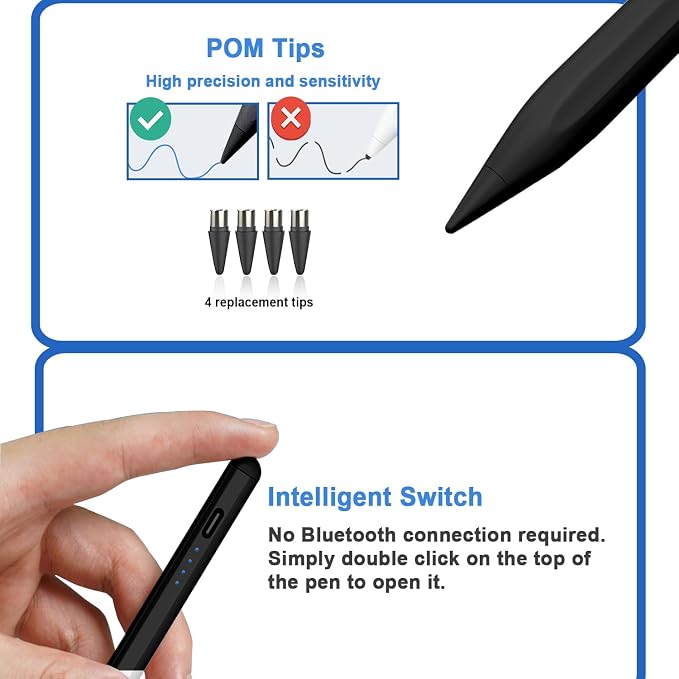 Stylus Pens for Touch Screens Power-Display Tablet Pen POM Tip Magnetic Digital - Image 5