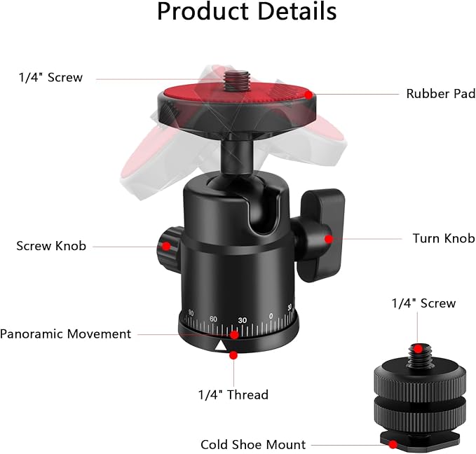 Universal 1/4" Swivel Mini Ball Head Screw Tripod Mount - Image 3