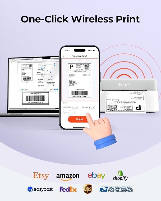 MUNBYN Bluetooth Thermal Label Printer RW403B, Wireless 4x6 Shipping Label - Image 9