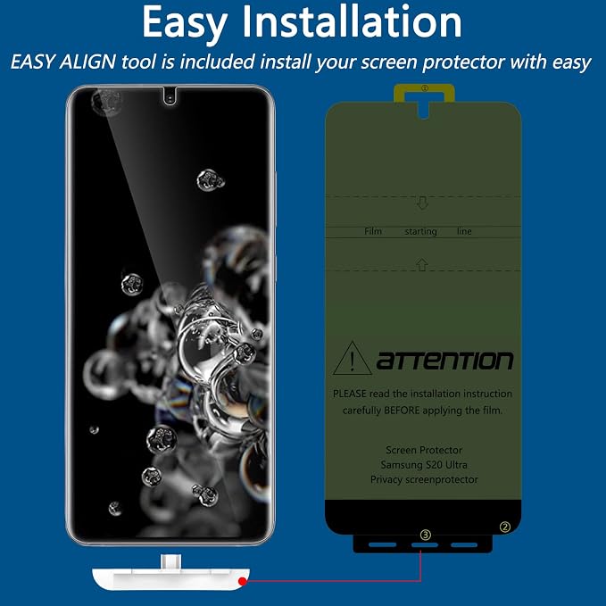 LYWHL 2+2 Pack for Samsung Galaxy S20 Ultra Privacy Screen Protector, Anti-Spy - Image 4