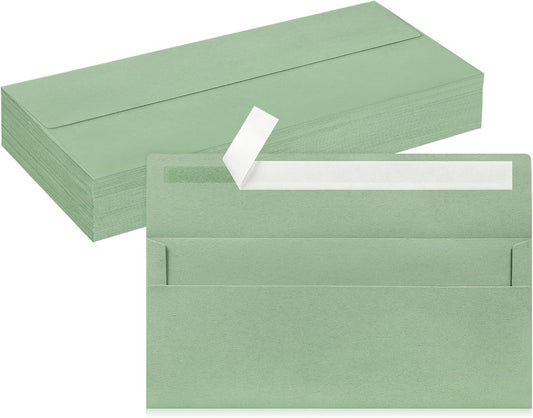 50 Pack #10 Business Envelopes, Sage Green Standard Envelopes Self Seal, Letter Size Mailing Envelopes for Checks Letters Invoices Statements Birthday Graduation Wedding, 4 1/8 x 9 1/2 Inch