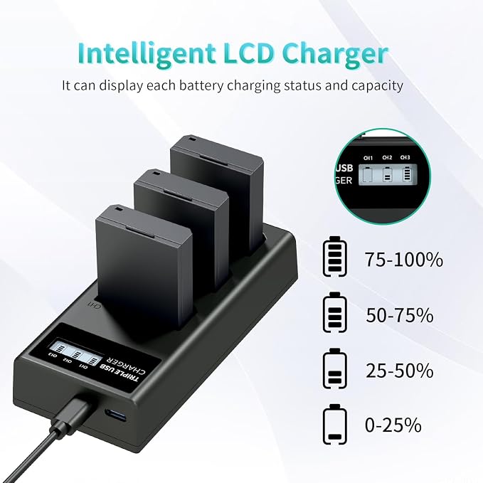 LP LP-E10 Battery Charger Pack, Triple Slot Charger, USB Battery Charger - Image 5
