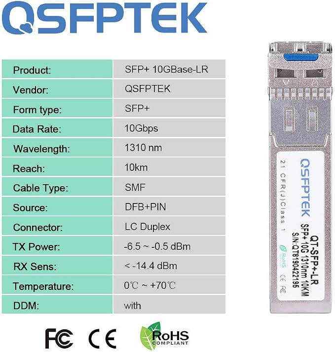 QSFPTEK 10G SFP+ Module, 10Gbase LR Optical Gigabit Ethernet Transceiver - Image 6