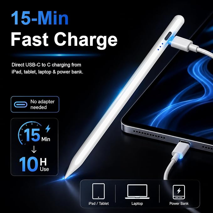 HATOKU Stylus Pen for iPad 2018-2026, 15Min Fast Charge iPad Pencil - Image 2