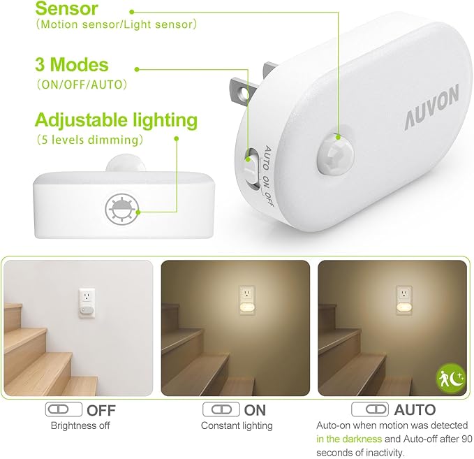 AUVON Night Light Plug in with Motion Sensor, Dimmable Smart LED Night Lights - Image 2