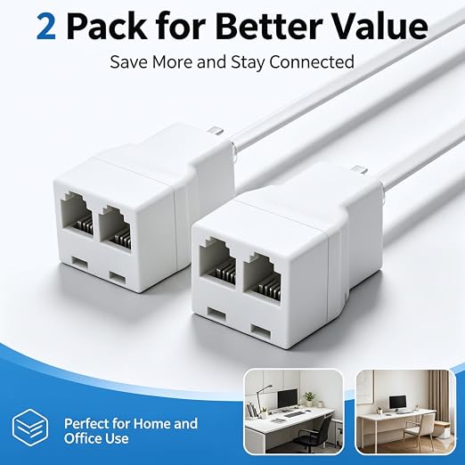 RJ11 Phone Jack Splitter with Cable, 1 to 2 Way Telephone Splitter Adapter - Image 2