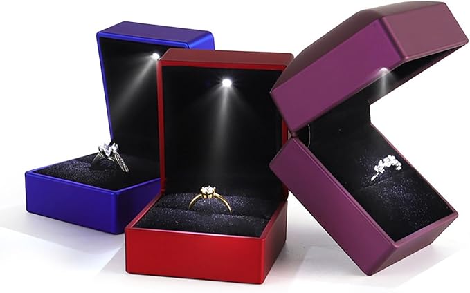 Ring Box Square Shaped LED Light Engagement Ring Boxes Jewelry Gift Box - Image 3