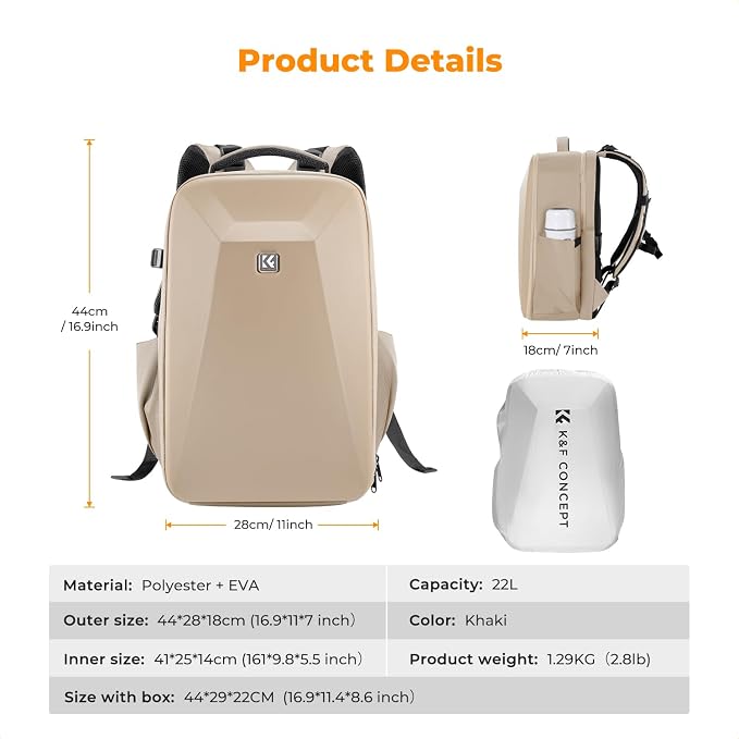 K&F CONCEPT Camera Backpack, Hardshell Photography DSLR Camera Bag - Image 7