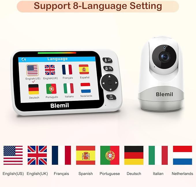 Blemil Baby Monitor with 30-Hour Battery, 3500mAh Battery, Remote Pan/Tilt/Zoom - Image 4