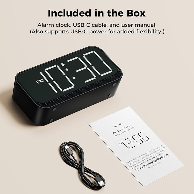 Acedeck Battery Operated Digital Clock: Cordless Small Alarm Clock - Image 9