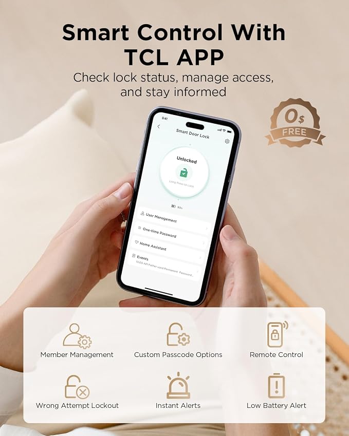 TCL Smart Lock D2 Pro, Palm Vein Keyless Entry Deadbolt, Wi-Fi Keypad Door Lock - Image 5